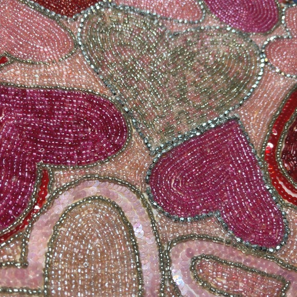 Pier 1 Imports Pink Red Silver Beaded Sequins Heart Table Runner Valentine's Day - Picture 4 of 11